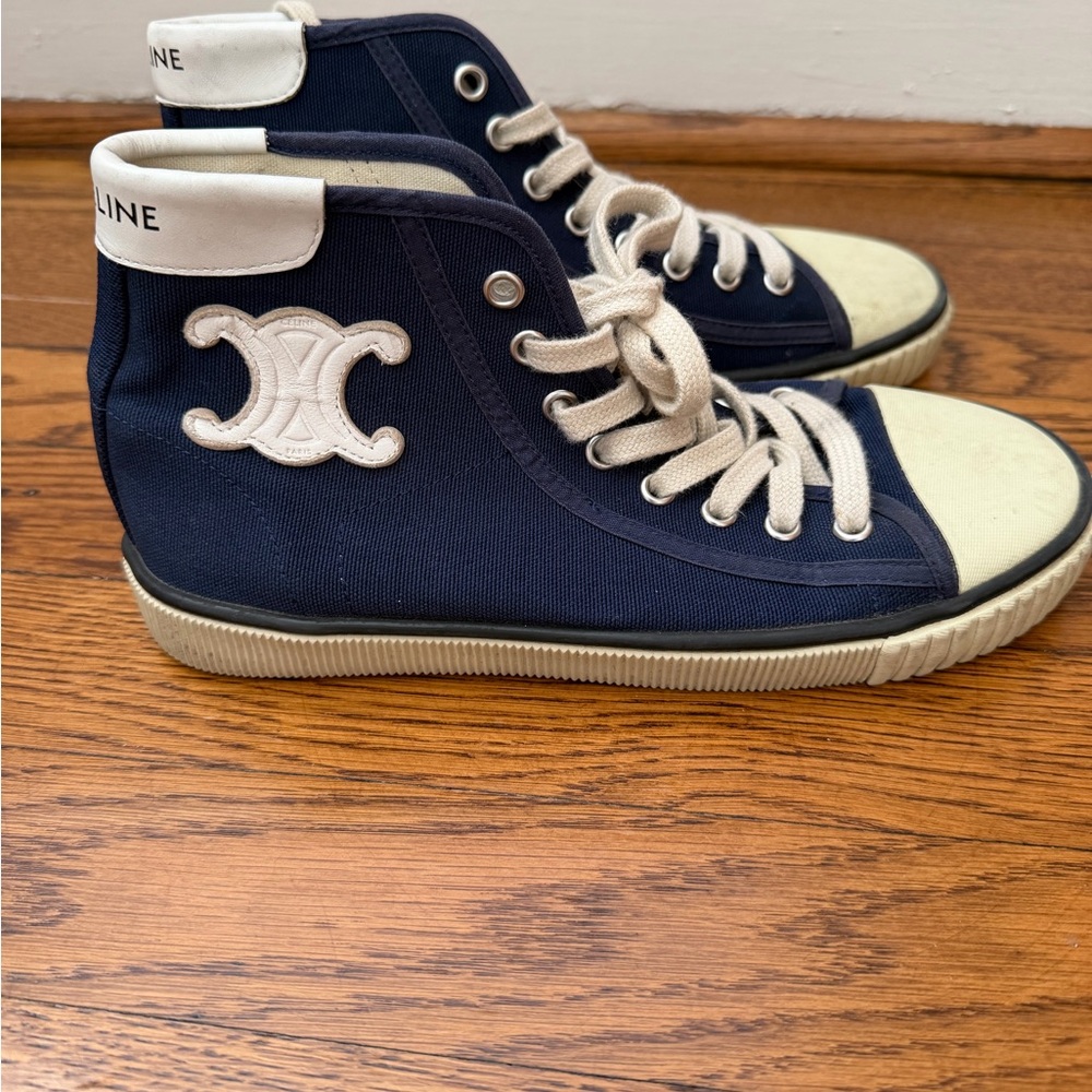 Celine Navy Canvas High-Top Sneakers with Size 36 EU (5.5 US)